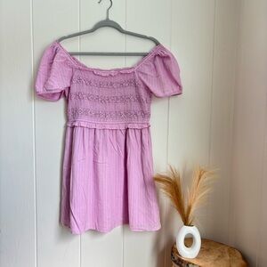 American Eagle Outfitters Off-Shoulder Lila Smocked Puff Sleeve Dress